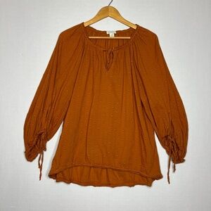 Sundance Burnt Orange/Brown Flowy Tunic Boho Women’s Long Sleeve Blouse Size L